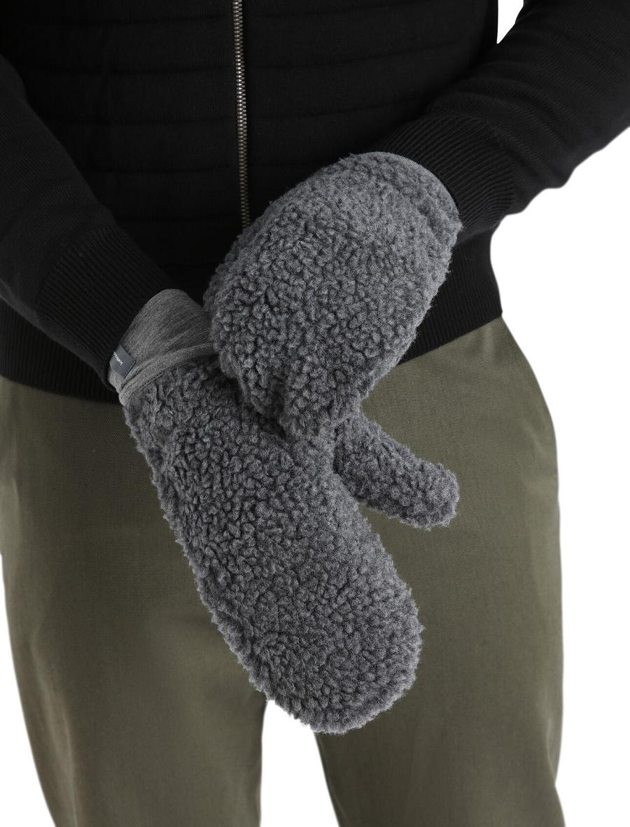 Men\'s Icebreaker Unisex RealFleece™ Merino High Pile Mittens Gloves Gritstone Heather | CA 1894LISH